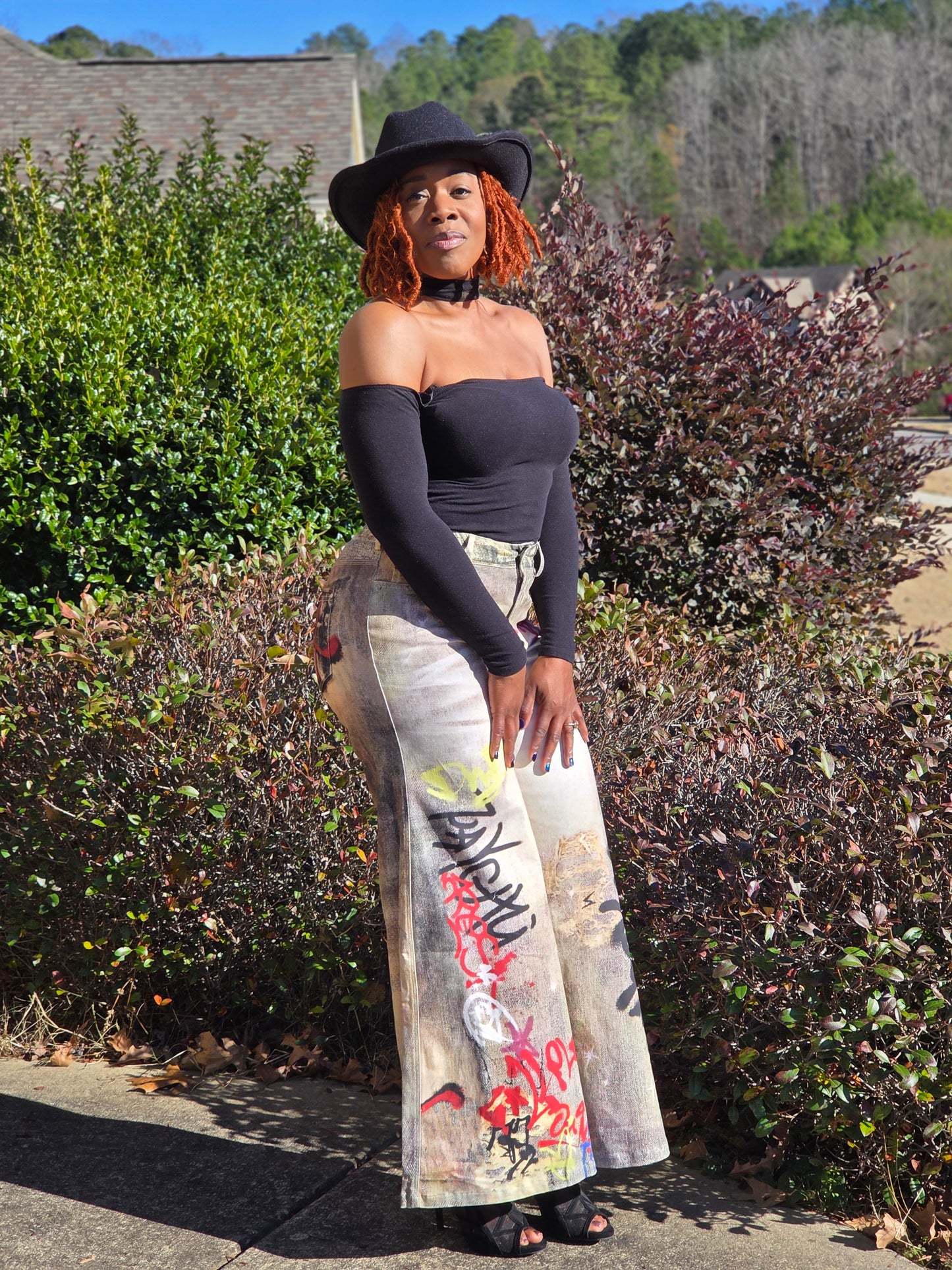 Street Poet Graffiti Wide-Leg Jeans