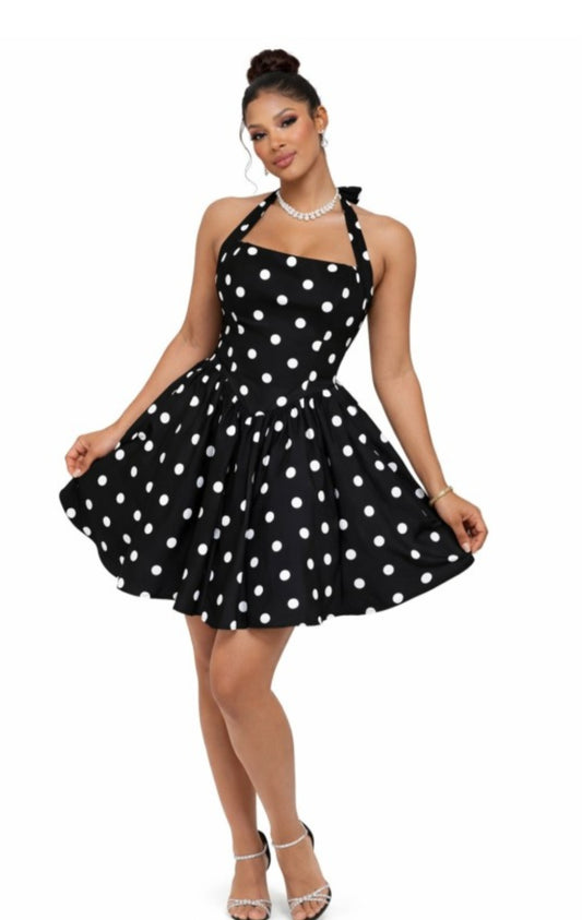 MIDNIGHT MUSE POLKA HALTER DRESS