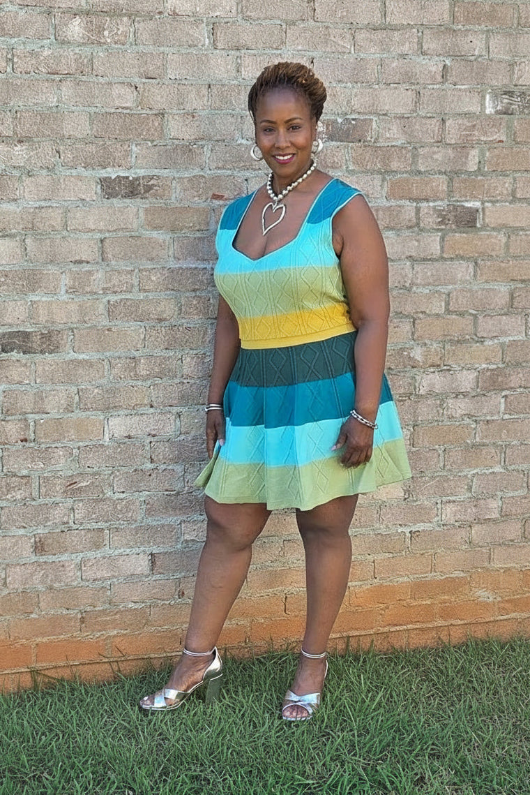 Blue Waterfall Knit Sweater Dress