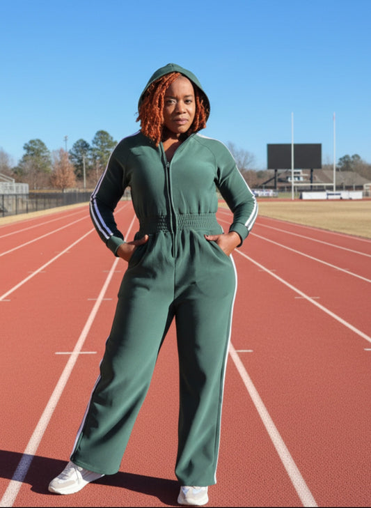 Hooded Jumpsuit Lined Fleece Wide Leg