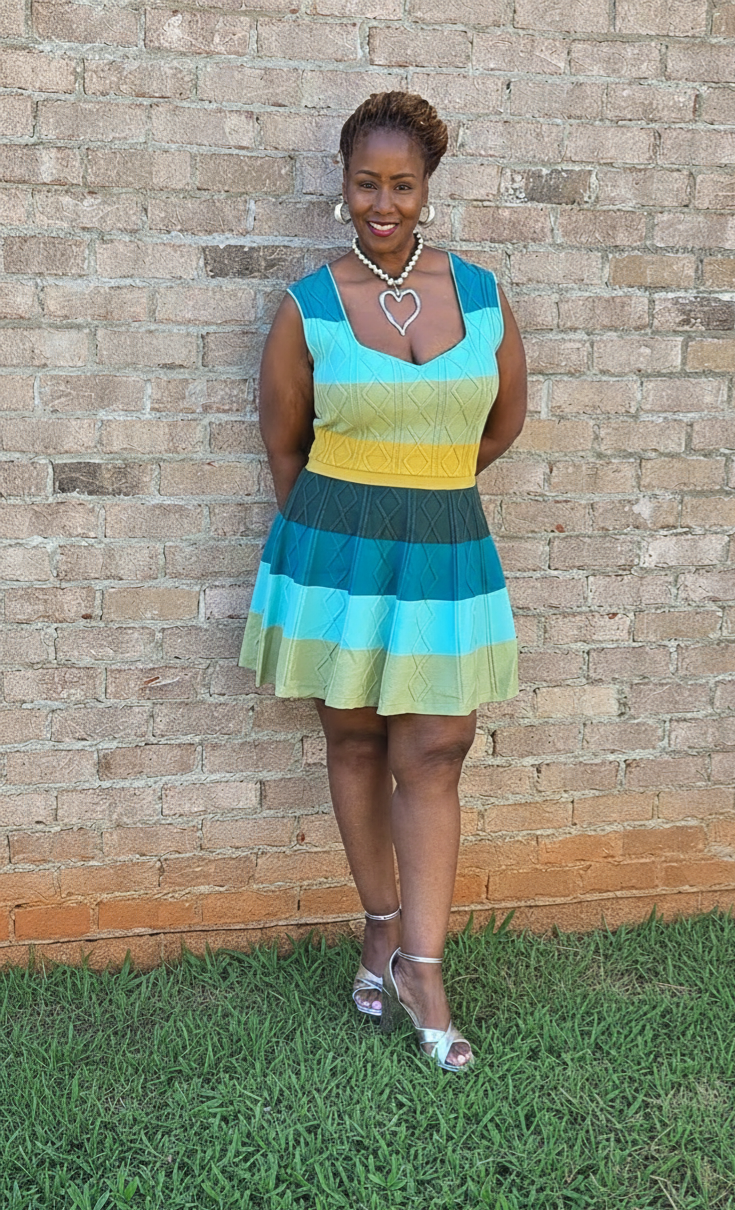 Blue Waterfall Knit Sweater Dress