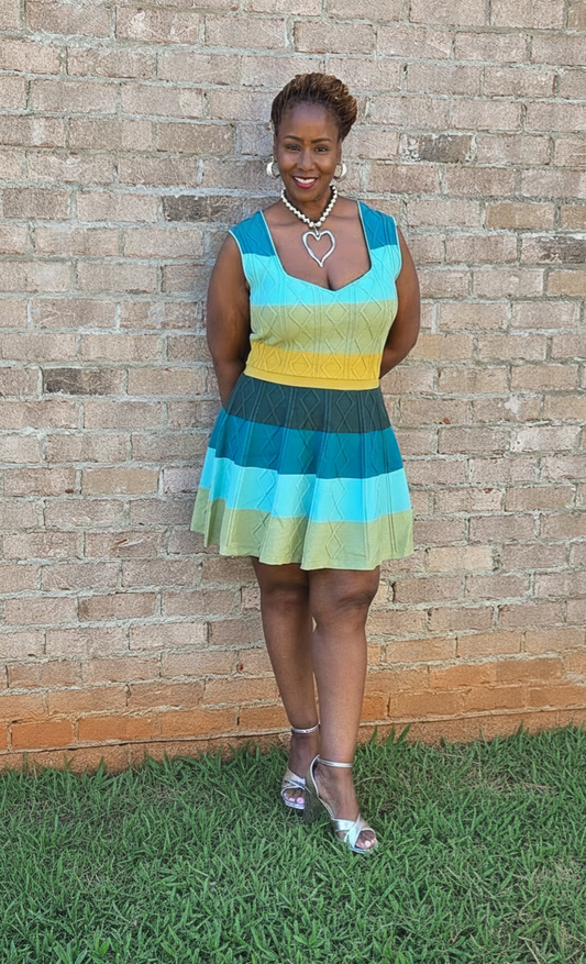 Blue Waterfall Knit Sweater Dress