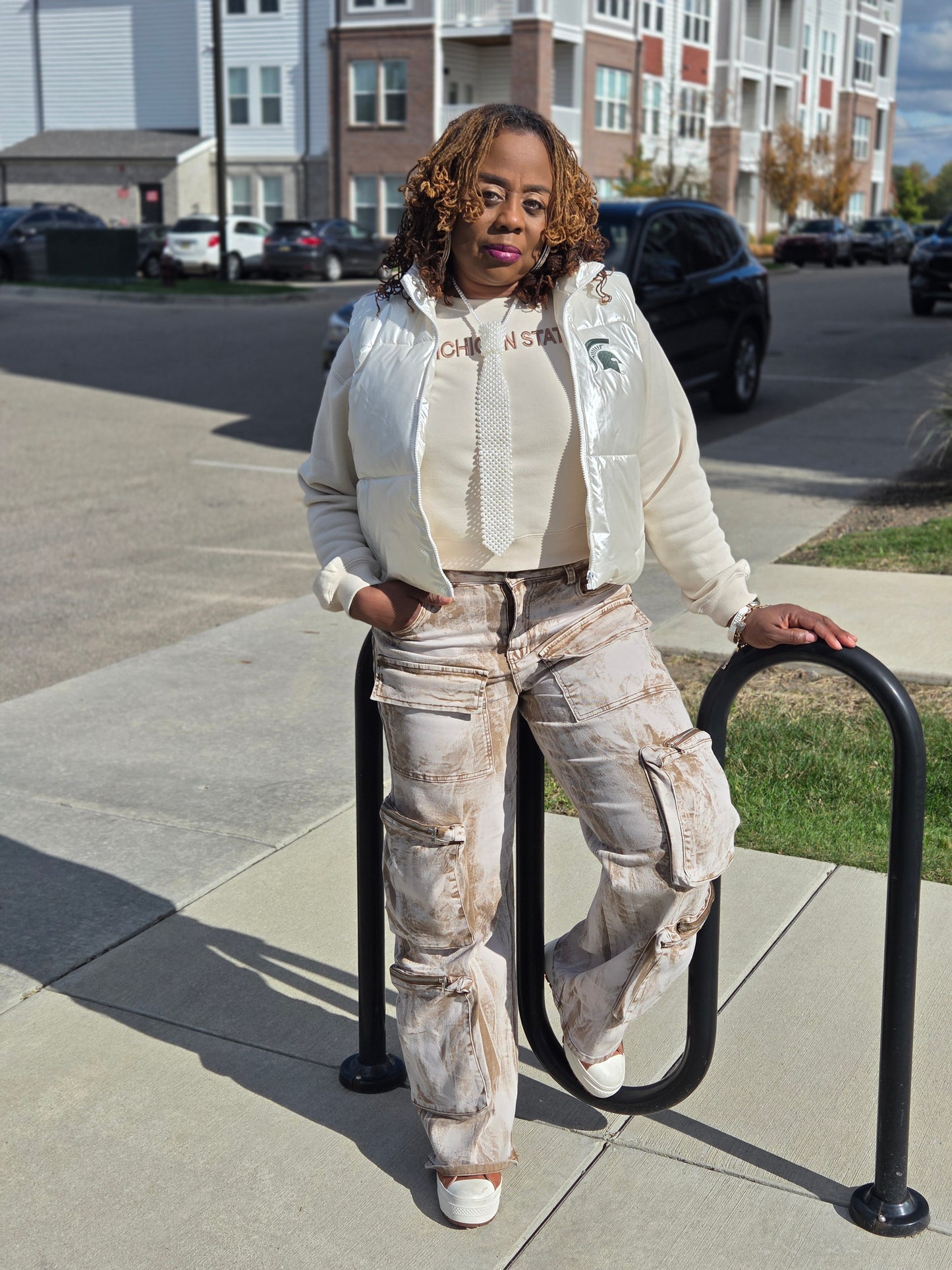 Brown Washed Cargo Stretch Jeans