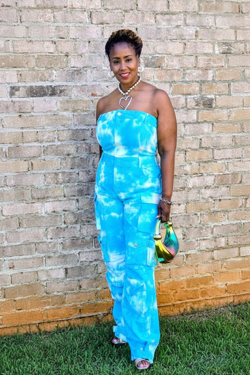 Summer ocean Tie Dye Strapless jumpsuit