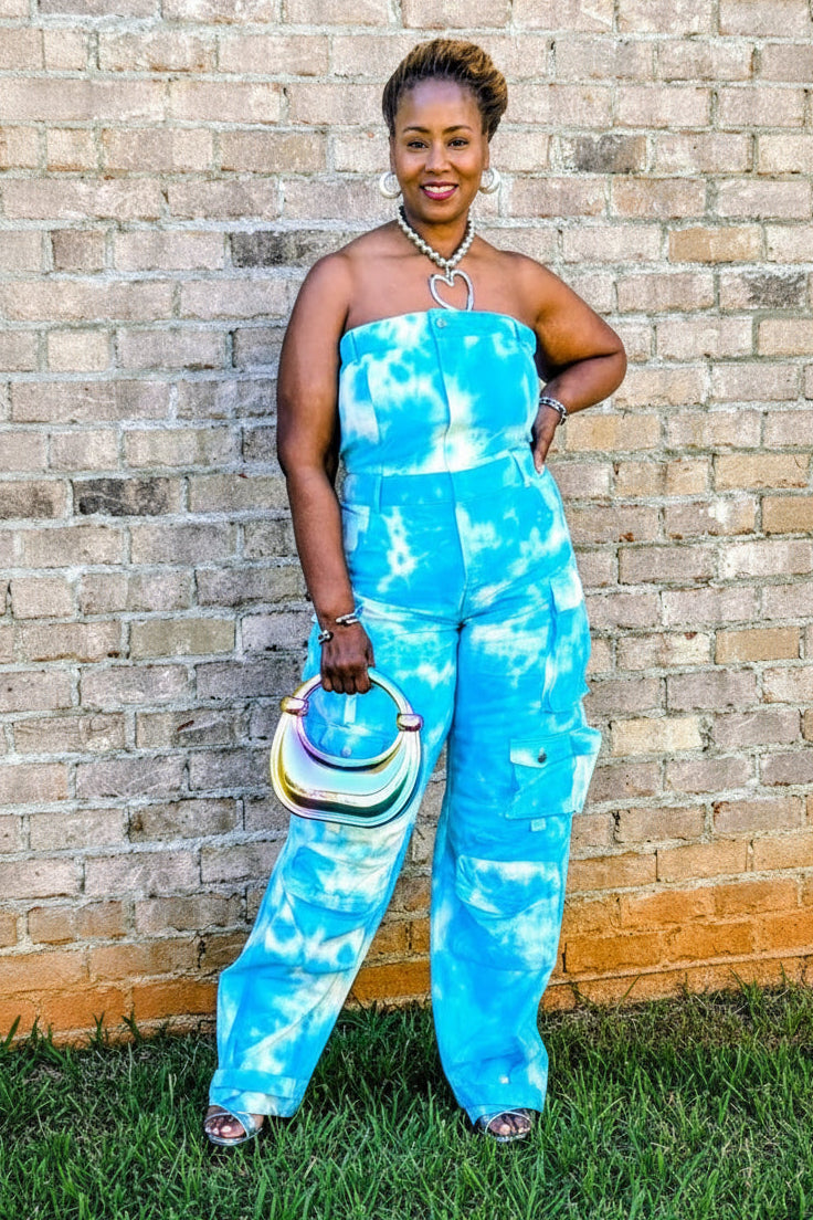 Summer ocean Tie Dye Strapless jumpsuit