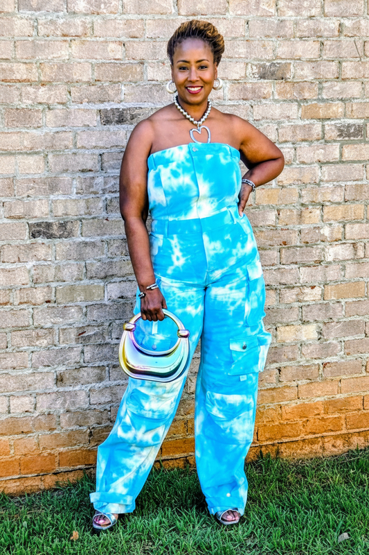 Summer ocean Tie Dye Strapless jumpsuit