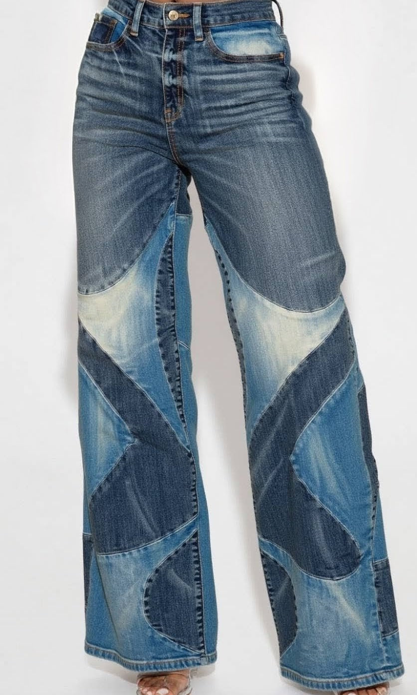 PATCHED WIDE LEG JEANS