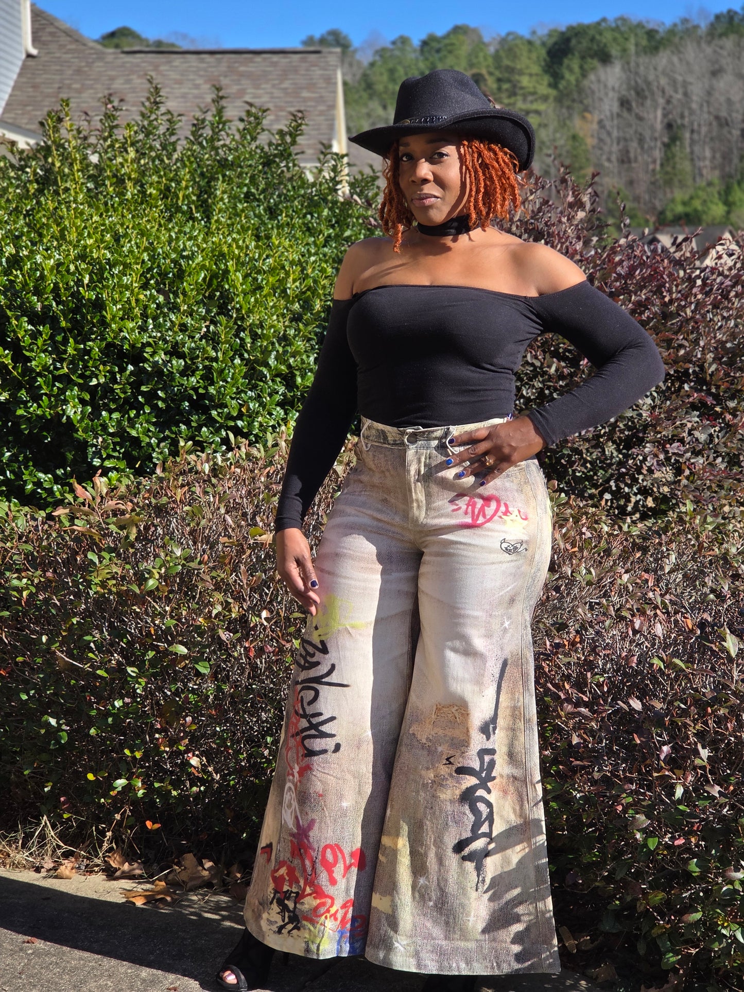 Street Poet Graffiti Wide-Leg Jeans