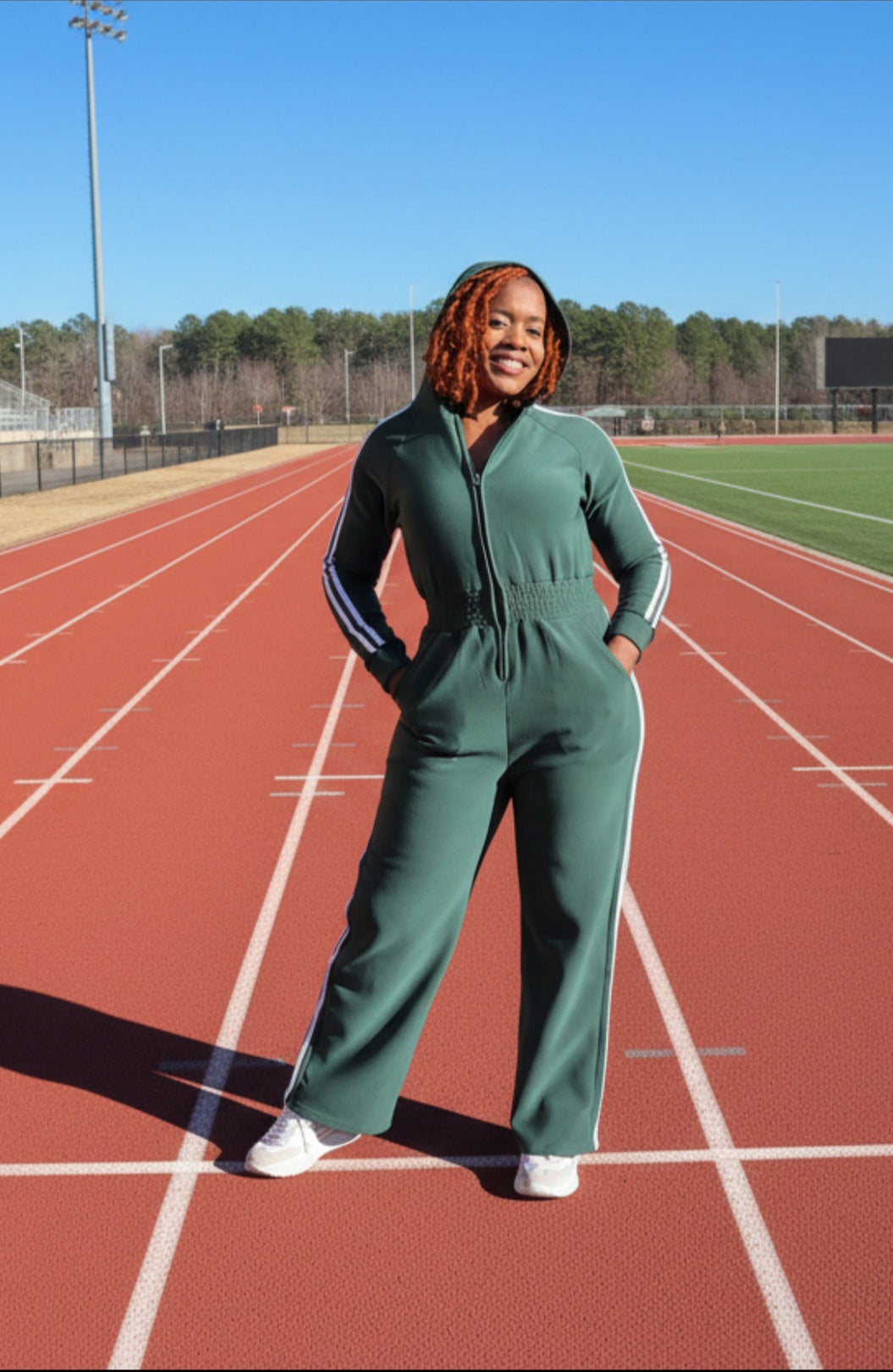 Hooded Jumpsuit Lined Fleece Wide Leg
