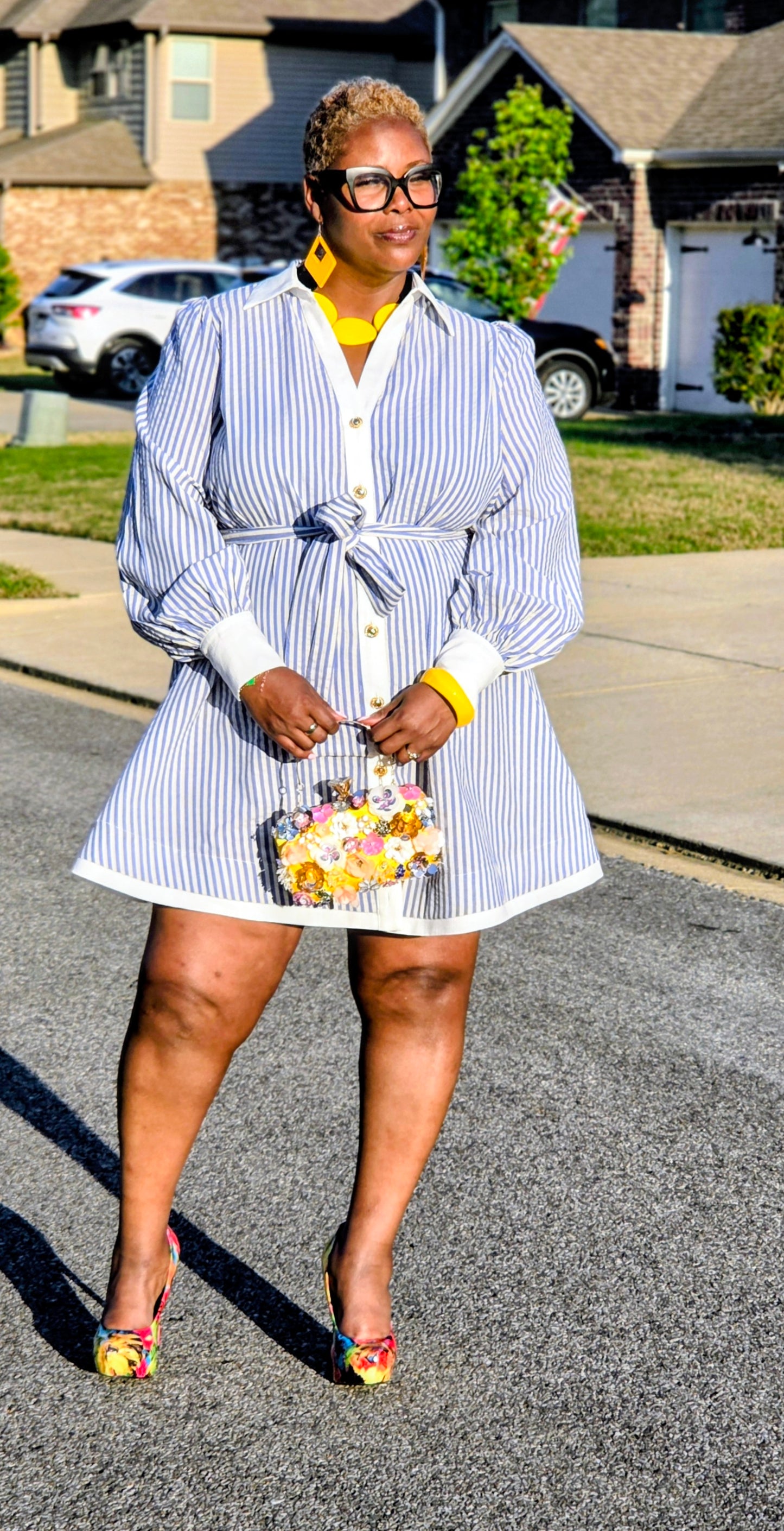 PLUS LINEN STRIPE MINI DRESS