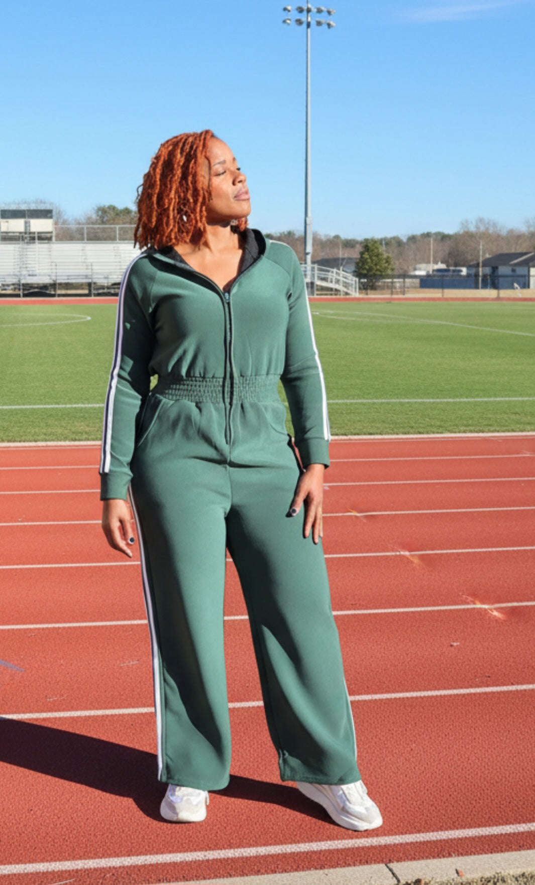 Hooded Jumpsuit Lined Fleece Wide Leg