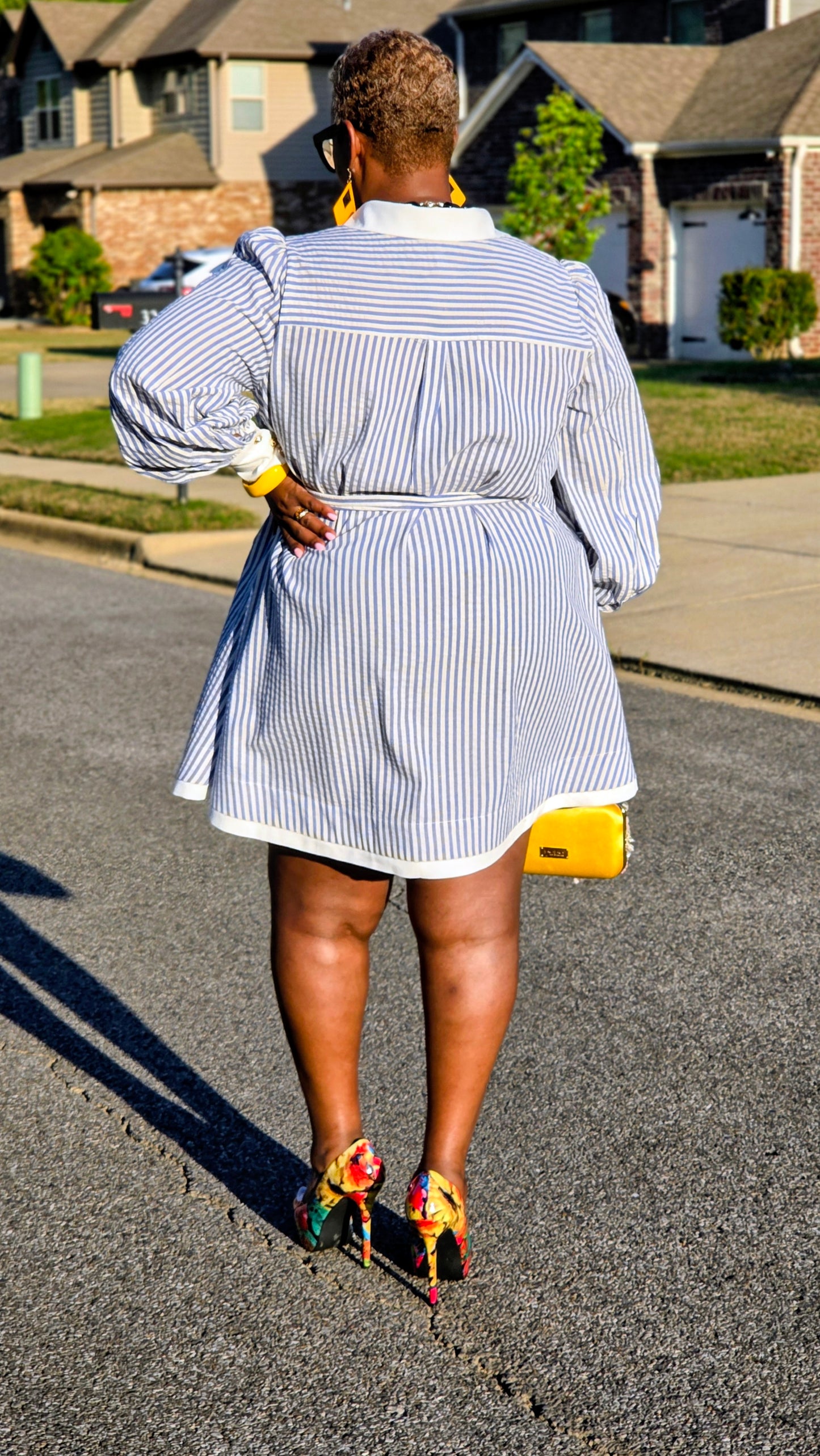 PLUS LINEN STRIPE MINI DRESS