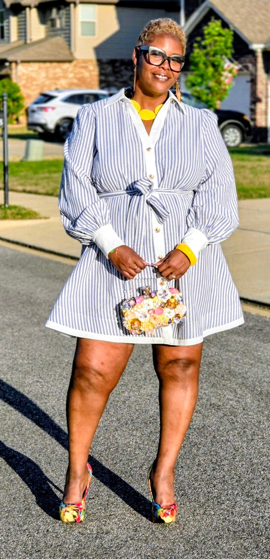 PLUS LINEN STRIPE MINI DRESS