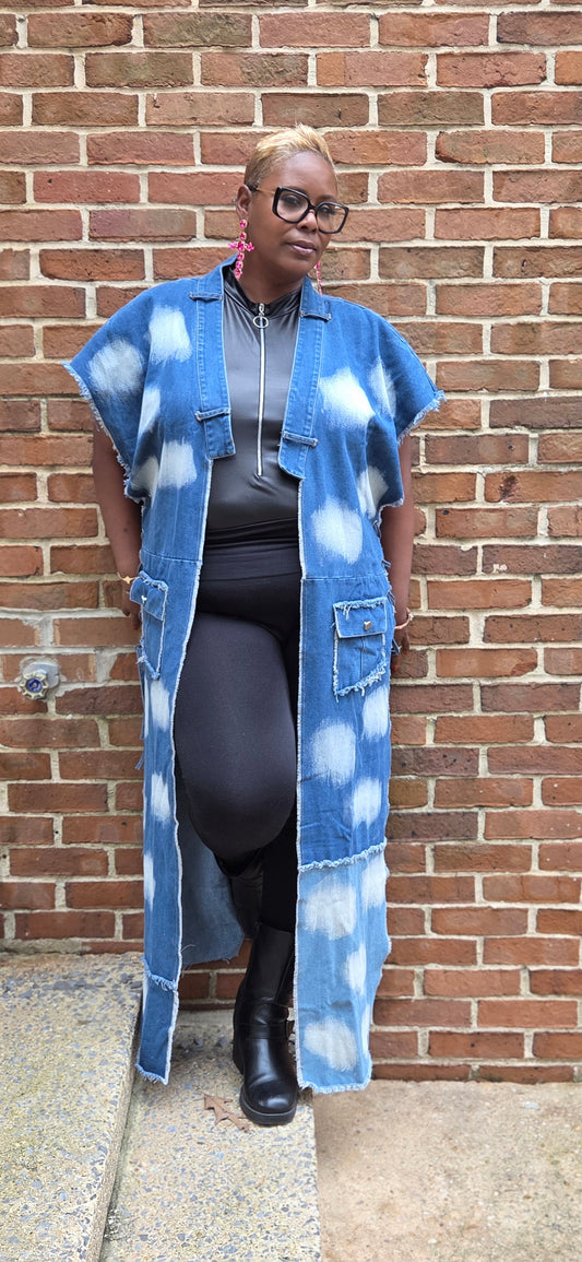 Denim Cloud Long Vest-Curvy