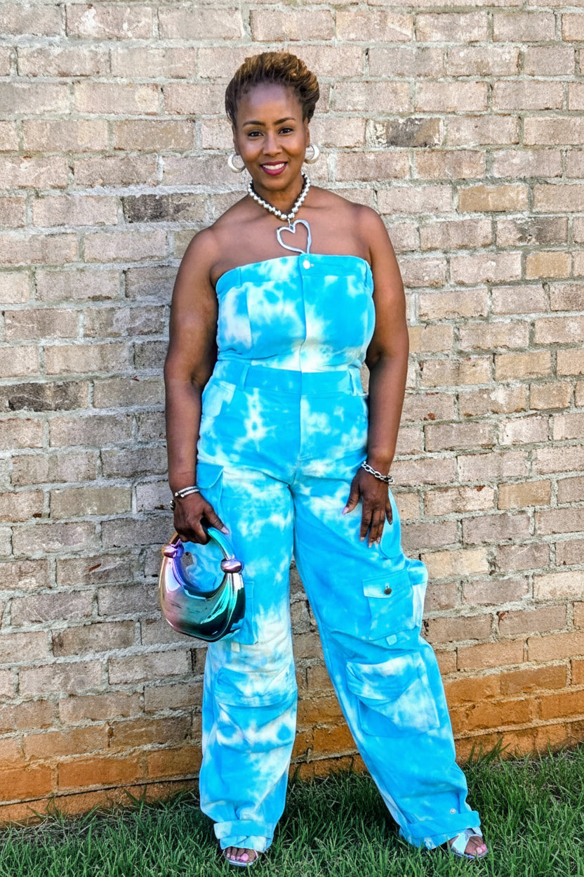 Summer ocean Tie Dye Strapless jumpsuit