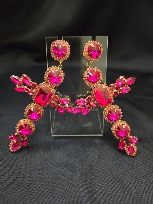 Pink Cross Crystal Earrings